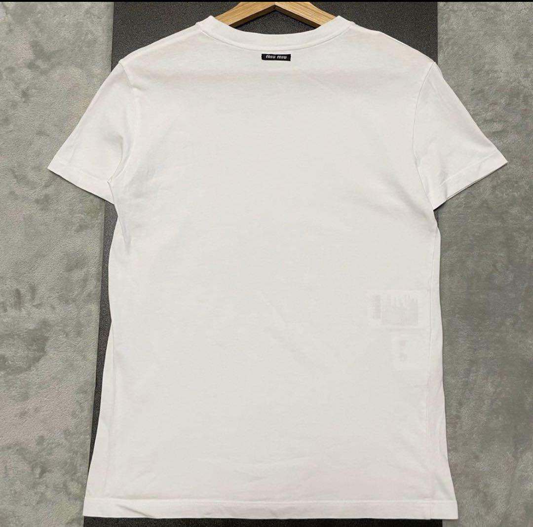 Sサイズ★ミュウミュウ 半袖 Tシャツ カットソー ロゴ エンブロイダリー 白