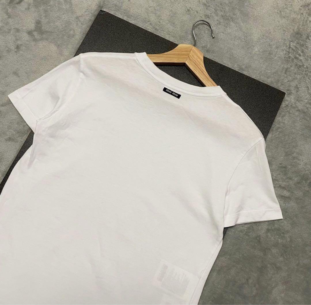 Sサイズ★ミュウミュウ 半袖 Tシャツ カットソー ロゴ エンブロイダリー 白