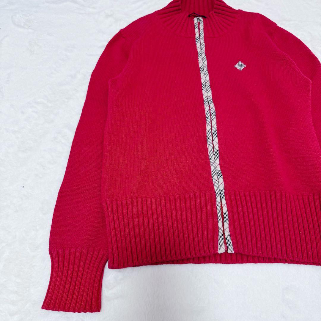 美品✨バーバリーロンドン ニット ジップ ノバチェック レッド セーター 160 美品✨バーバリーロンドン ニット ジップ ノバチェック レッド セーター 160