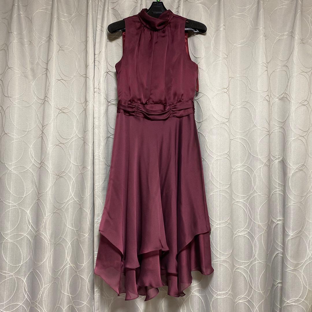 バーガンディ ハイロー丈 パーティードレス