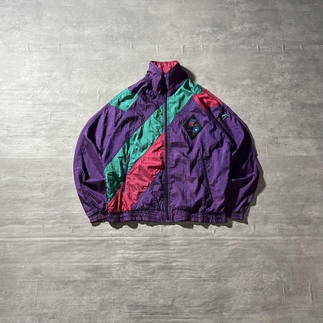 【好配色◎】PUMAナイロンジャケット古着マルチカラー紫ジャージあいみょんM
