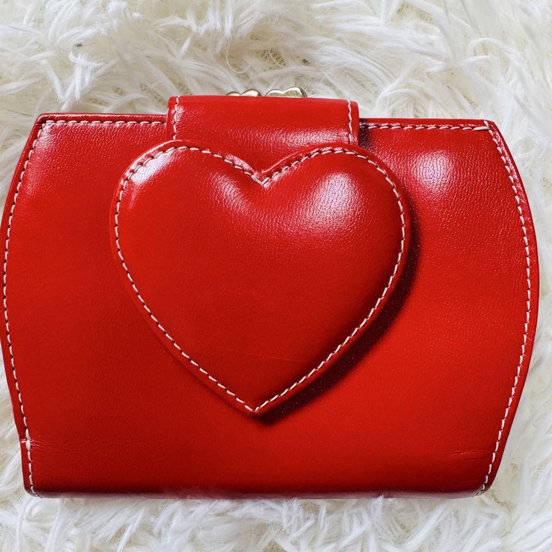 未使用★MOSCHINO モスキーノ ハート 二つ折り財布 レッド 赤 がま口