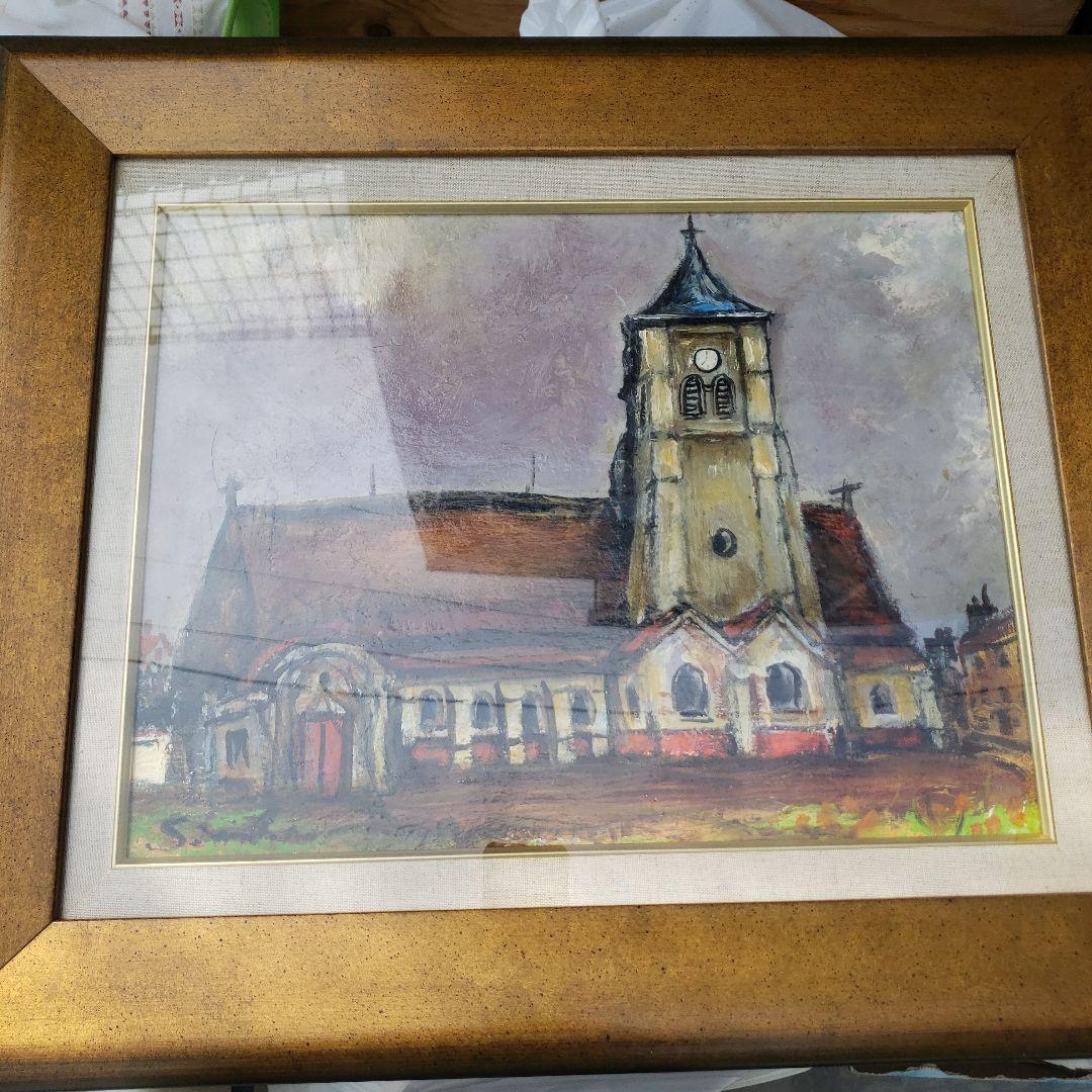 教会の風景 絵画 金色フレーム