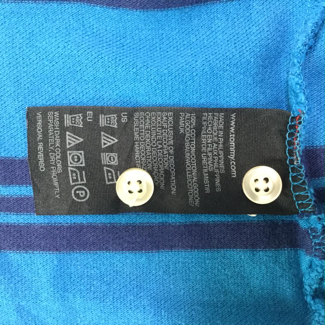 【トミーヒルフィガー 半袖ポロシャツ 3XL相当】ロゴ刺繍 ボーダー 古着