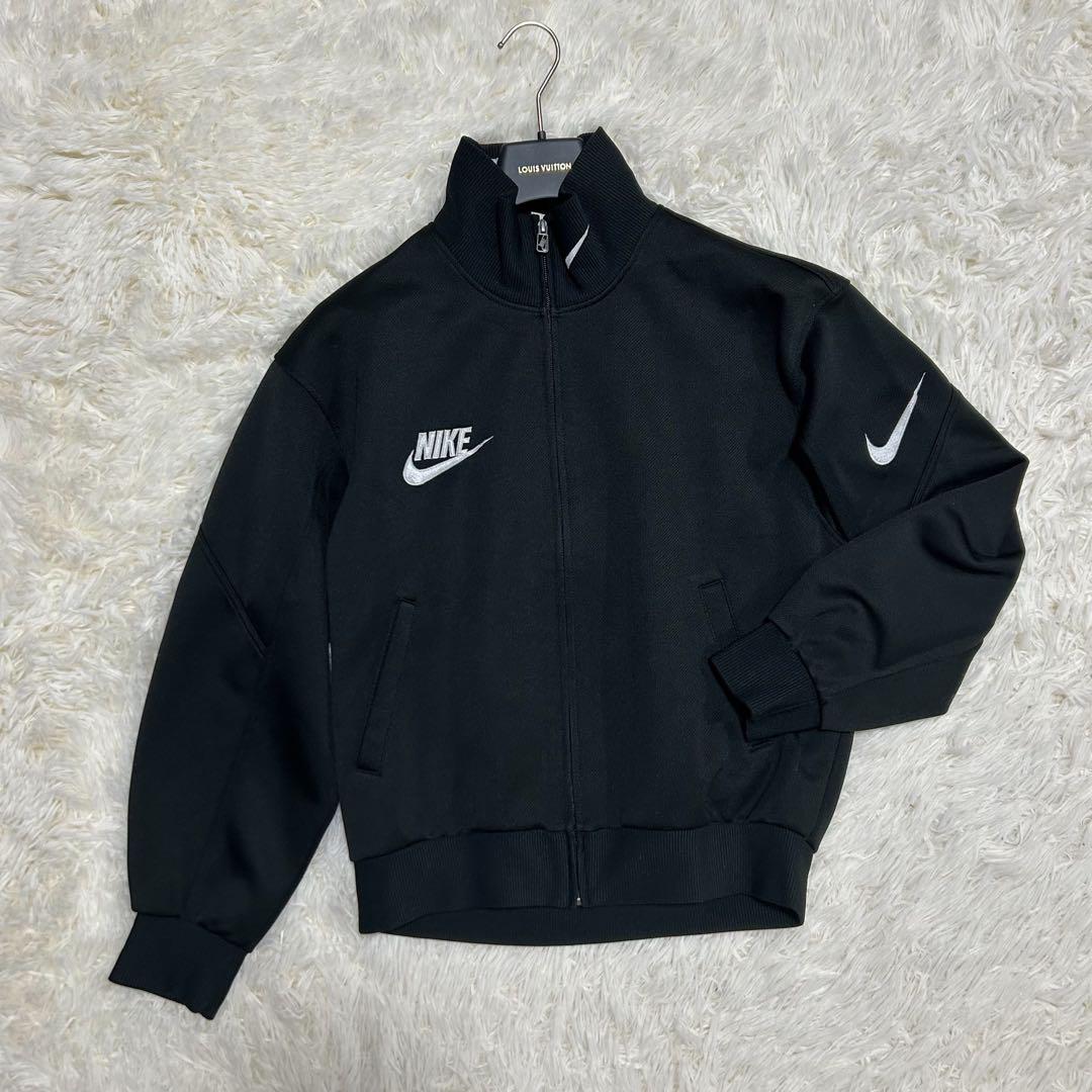 90s NIKE ナイキ 銀タグ 刺繍ロゴ トラックジャケット ブラック 黒