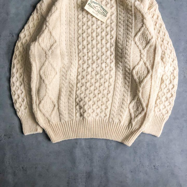 なアイボリ⒣ aran ケーブル編み アランニット セーター jCGBo-m50512500152 crafts アイルランド製 ㊧キュータム