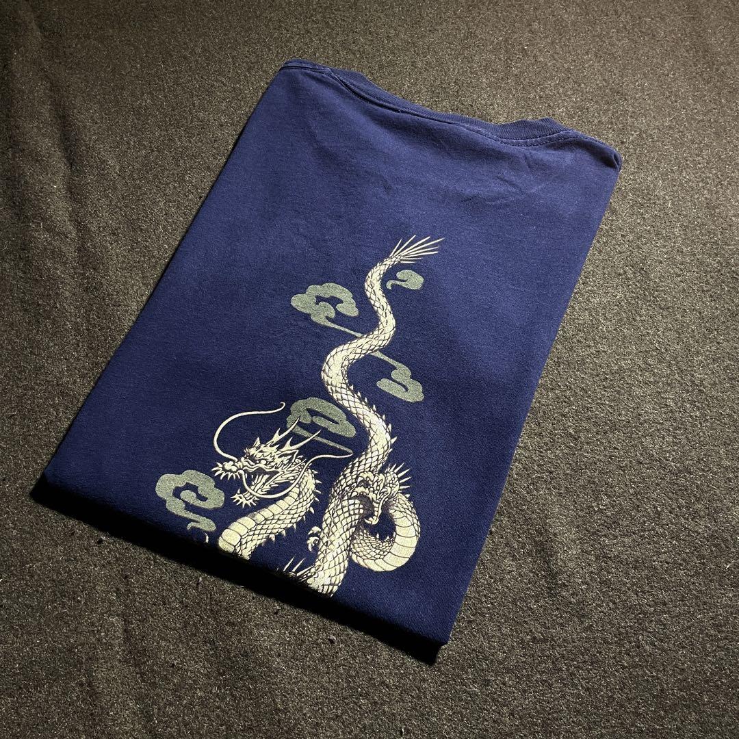 90s T&C SURF 龍　ドラゴン　プリントTシャツ　L相当　ネイビー