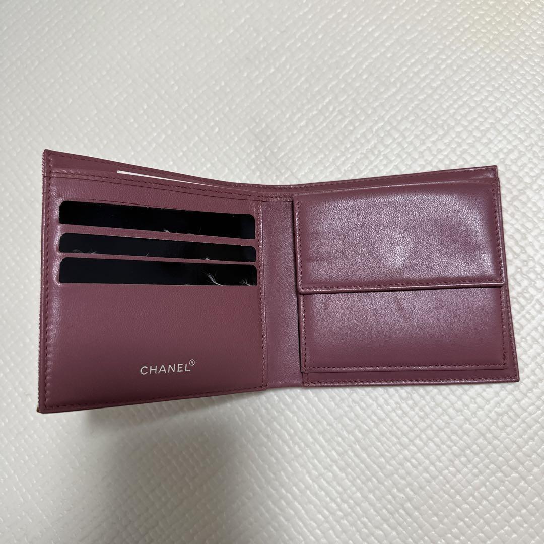CHANEL パープル チェック 二つ折り財布