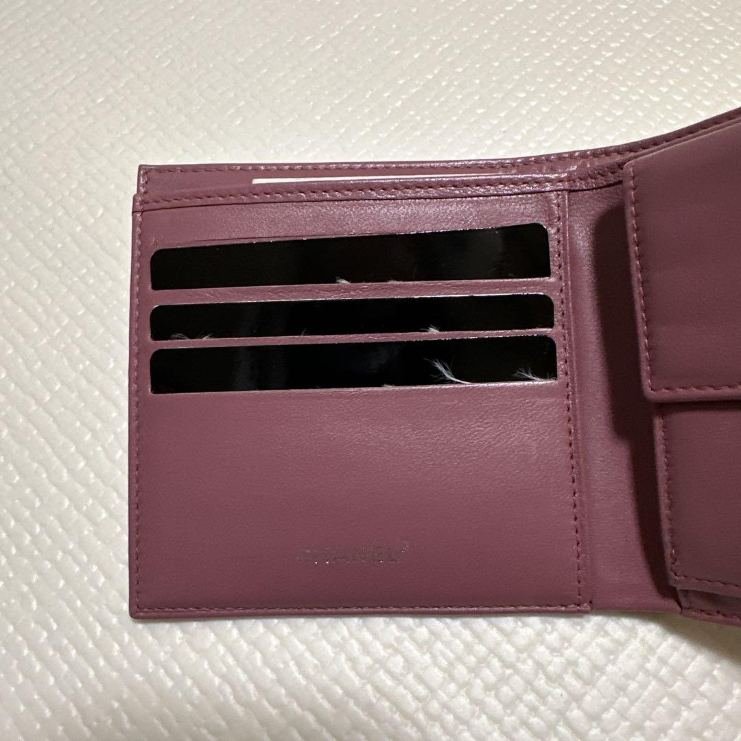 CHANEL パープル チェック 二つ折り財布