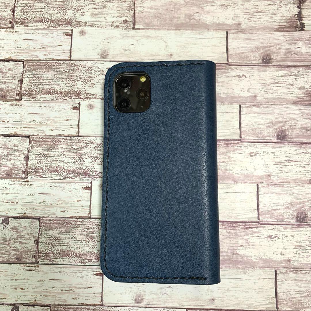 栃木レザー　ネイビー　iPhoneケース　スマホケース　本革　手帳型 栃木レザー ネイビー×ブラック iPhoneケース スマホケース 本革