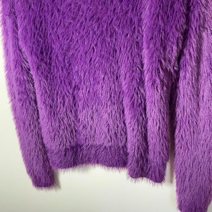 モコモコふわふわ ニットセーター紫 毛長ボアユルダボ 超美品