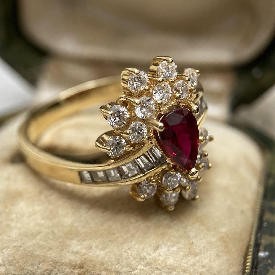 k18 ピジョンブラッドルビー1.02ct ダイヤモンド0.80ct 指輪