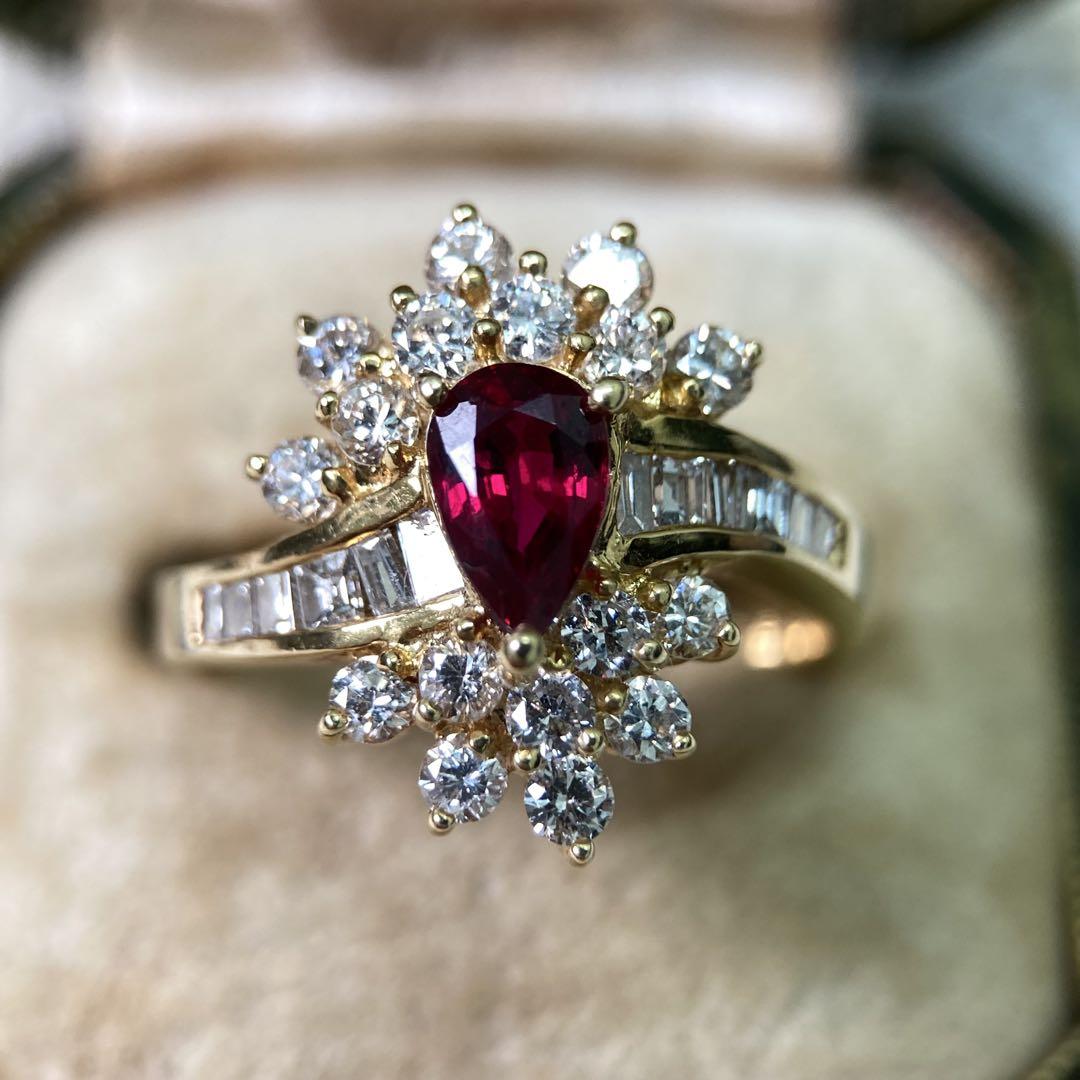 k18 ピジョンブラッドルビー1.02ct ダイヤモンド0.80ct 指輪