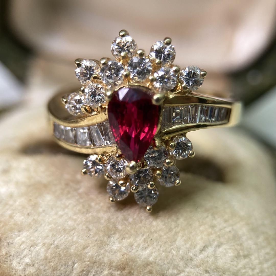 k18 ピジョンブラッドルビー1.02ct ダイヤモンド0.80ct 指輪
