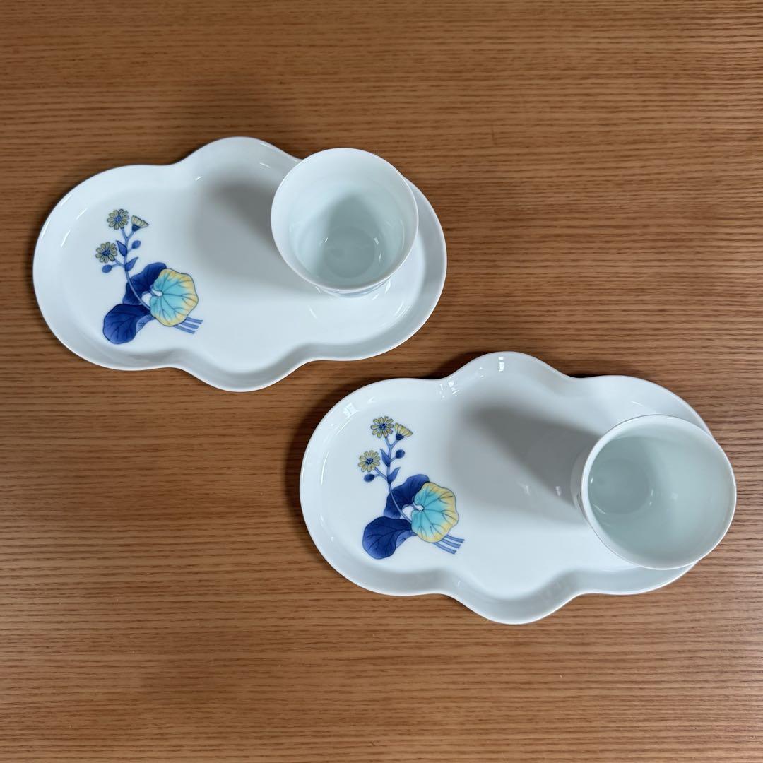 伊万里焼畑萬陶苑花柄 陶器製急須と湯冷、茶碗5個セット木箱付き