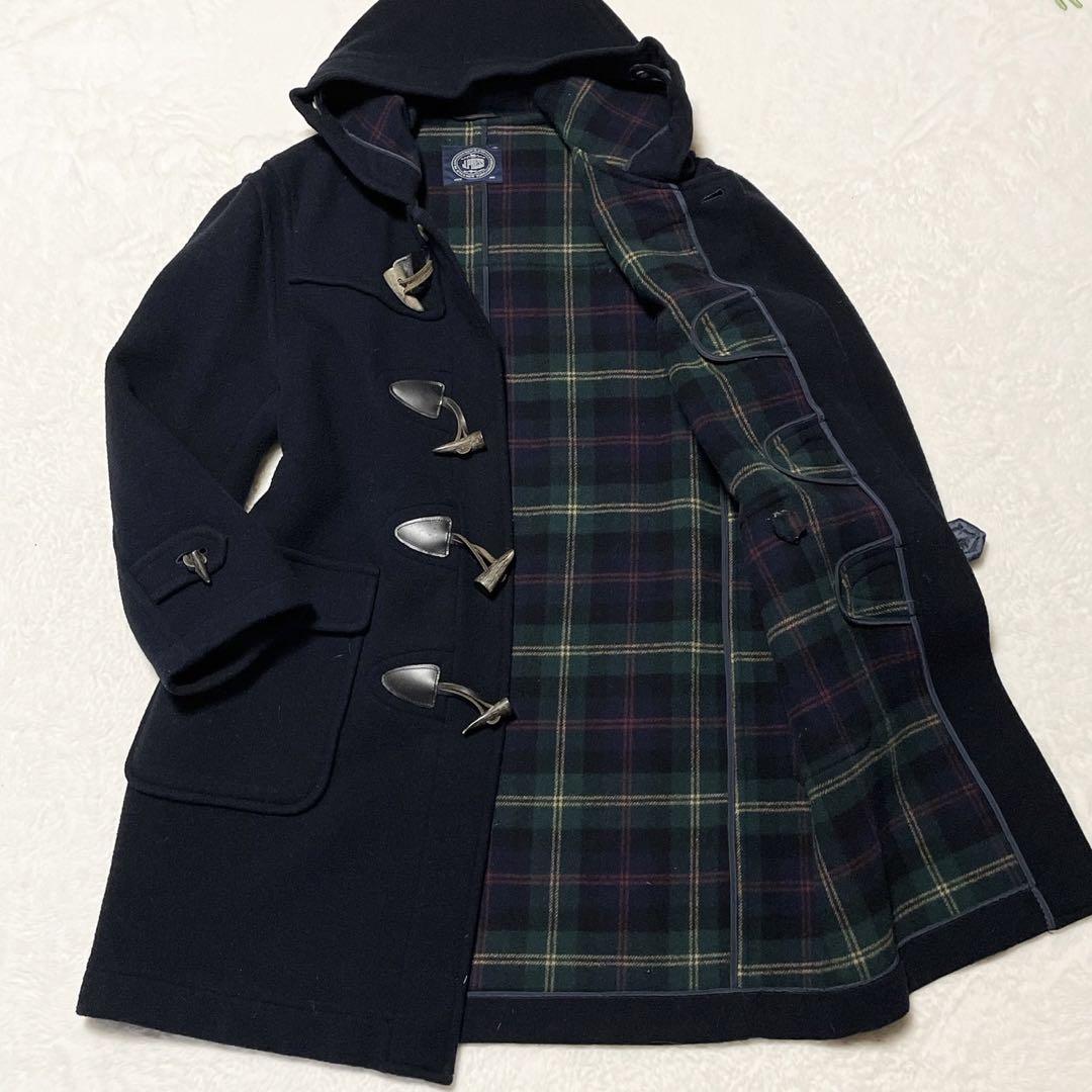【専用】ジェイプレス ダッフルコート チェック柄 フード 濃紺 サイズM