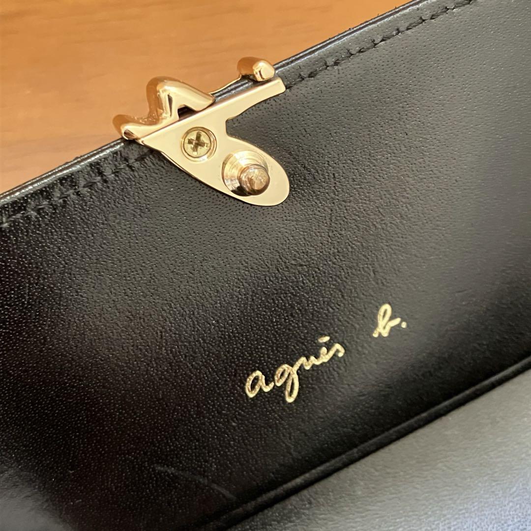 美品✨アニエスベー agnes b.  3つ折り財布 レザー 立体ロゴ金具 黒