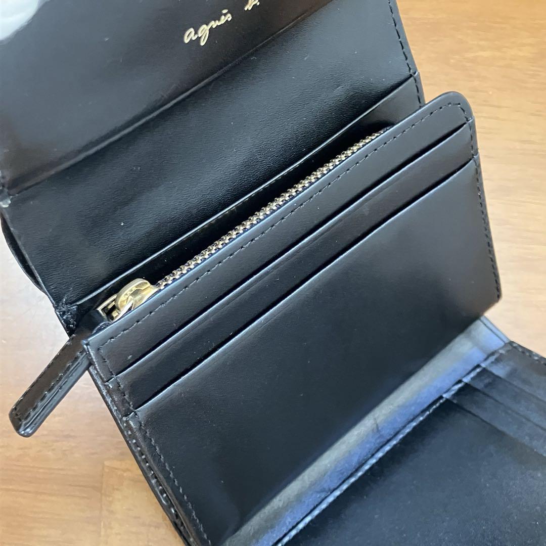 美品✨アニエスベー agnes b.  3つ折り財布 レザー 立体ロゴ金具 黒