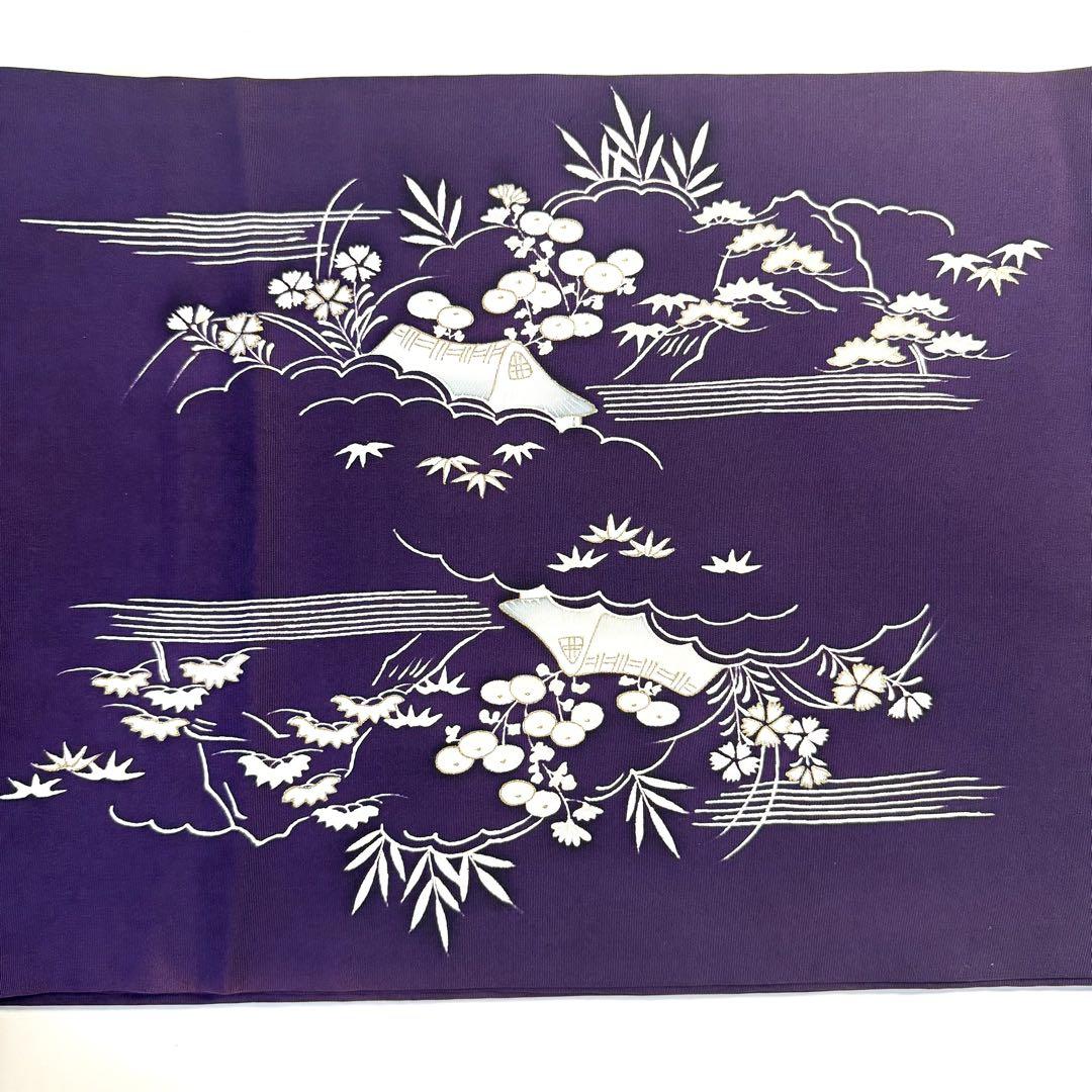 5k2087 名古屋帯　絹　塩瀬帯　金駒刺繍　紫　白　花柄　和装　着物