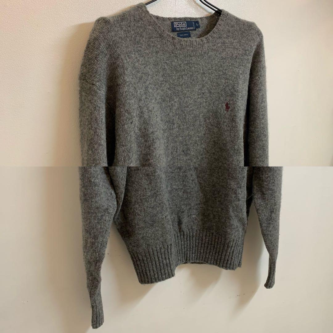 会員様限定 お買い得商品 VINTAGE LAUREN RALPH POLO ウールニット L グレー系 トップス