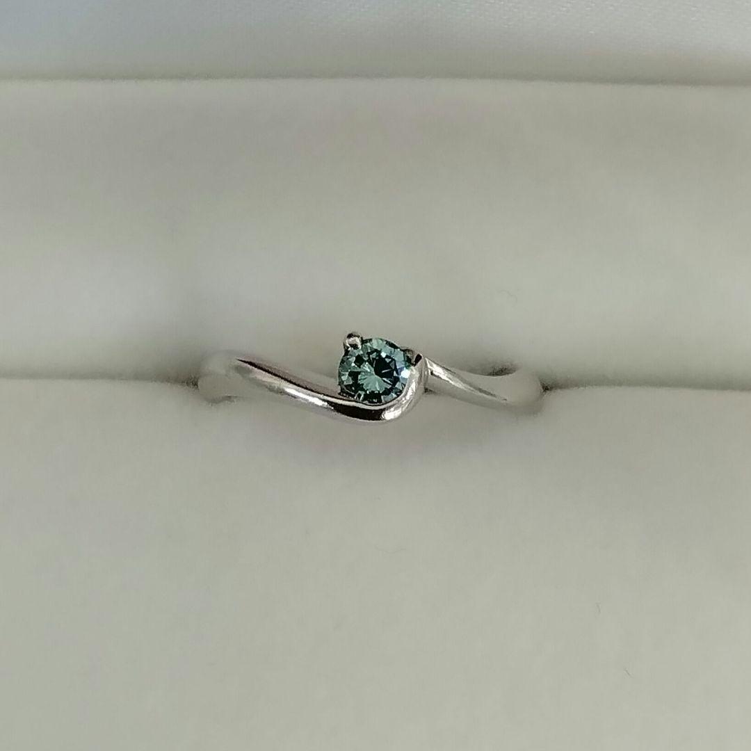 4℃ Pt950ブルーダイヤモンドリング #8 中古品
