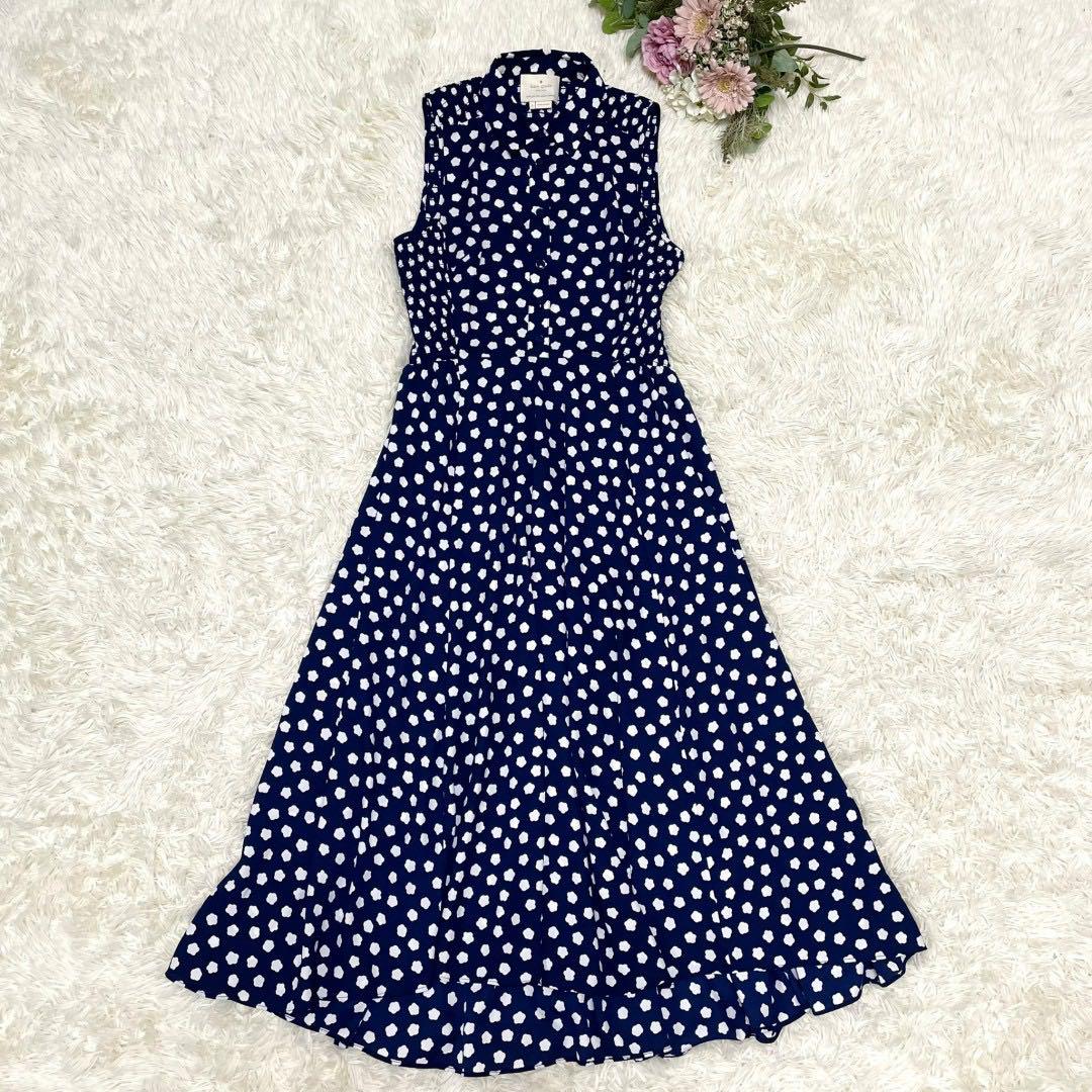 極美品✨ ケイトスペード　ロング　シャツワンピース　クラウド　ネイビー　L相当