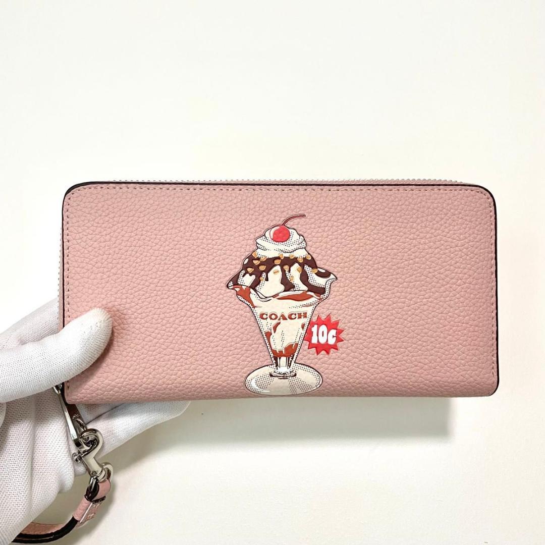 コーチ 長財布 サンデー パフェ グラフィック ラウンドファスナー ピンク