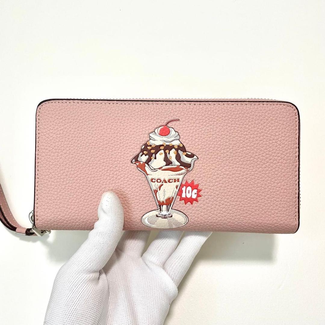 コーチ 長財布 サンデー パフェ グラフィック ラウンドファスナー ピンク