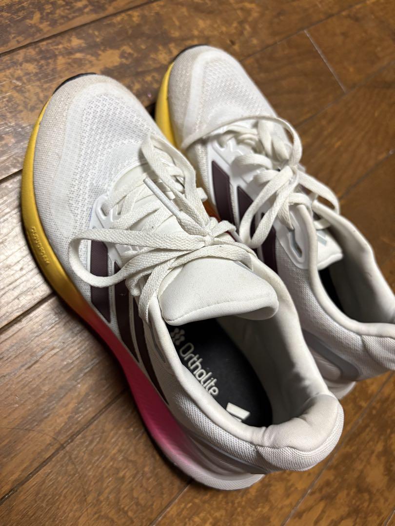 adidas スニーカー ホワイト/イエロー/ピンク 24.5センチ