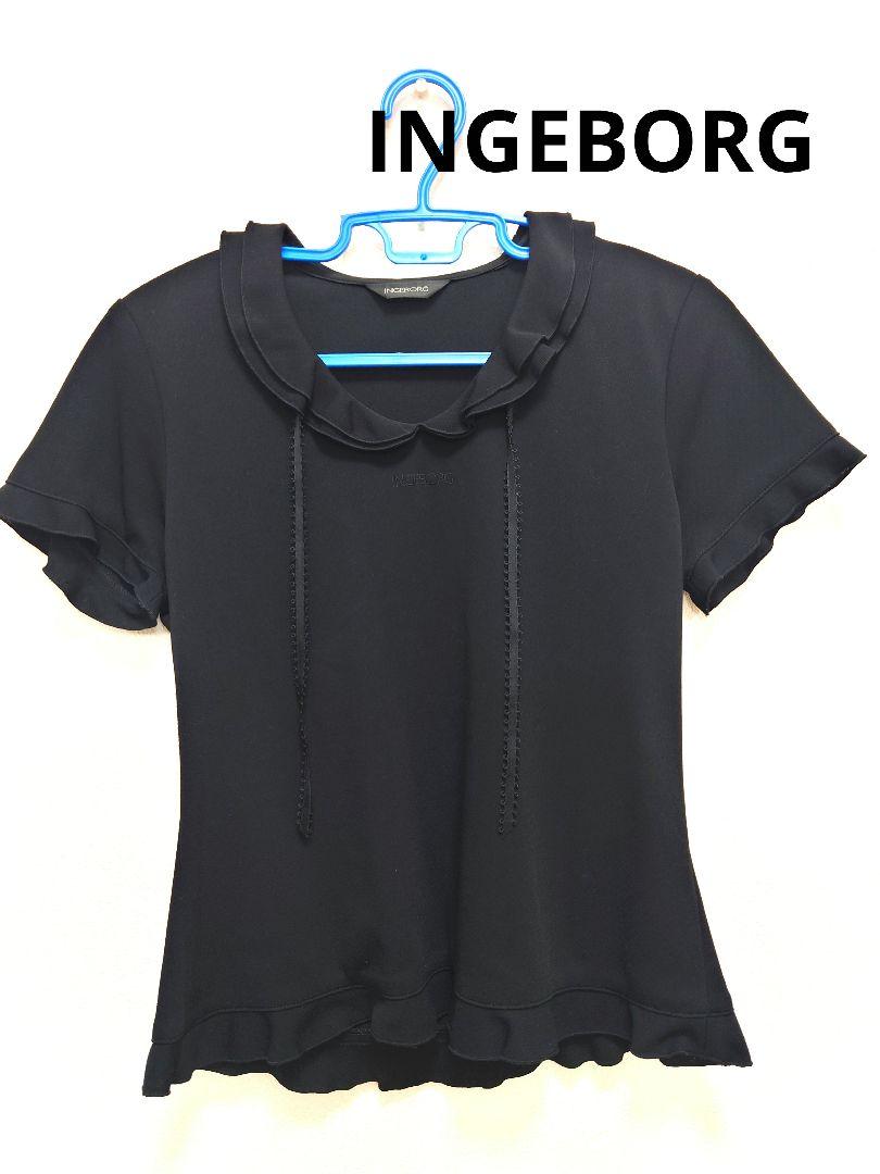 美品　INGEBORG ブラック 半袖ブラウス S INGEBORG ブラック フリル 半袖トップス - メルカリ