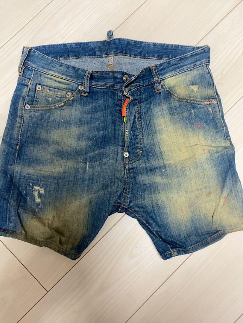 白 フリル付 【美品】Dsquared2 デニムハーフパンツ 46 切っぱなし
