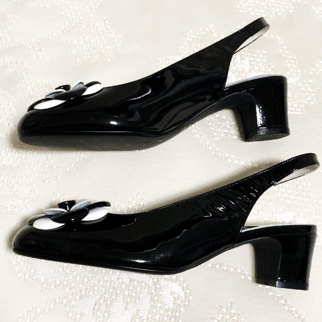 完売品 新品 ミハマ カメリア お花 パンプス 23.5 バックストラップ 黒