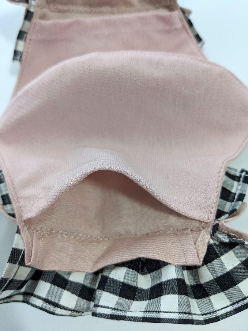 〚モーヴピンク×ギンガムチェック〛ダブルフリル付き立体インナーマスク☻