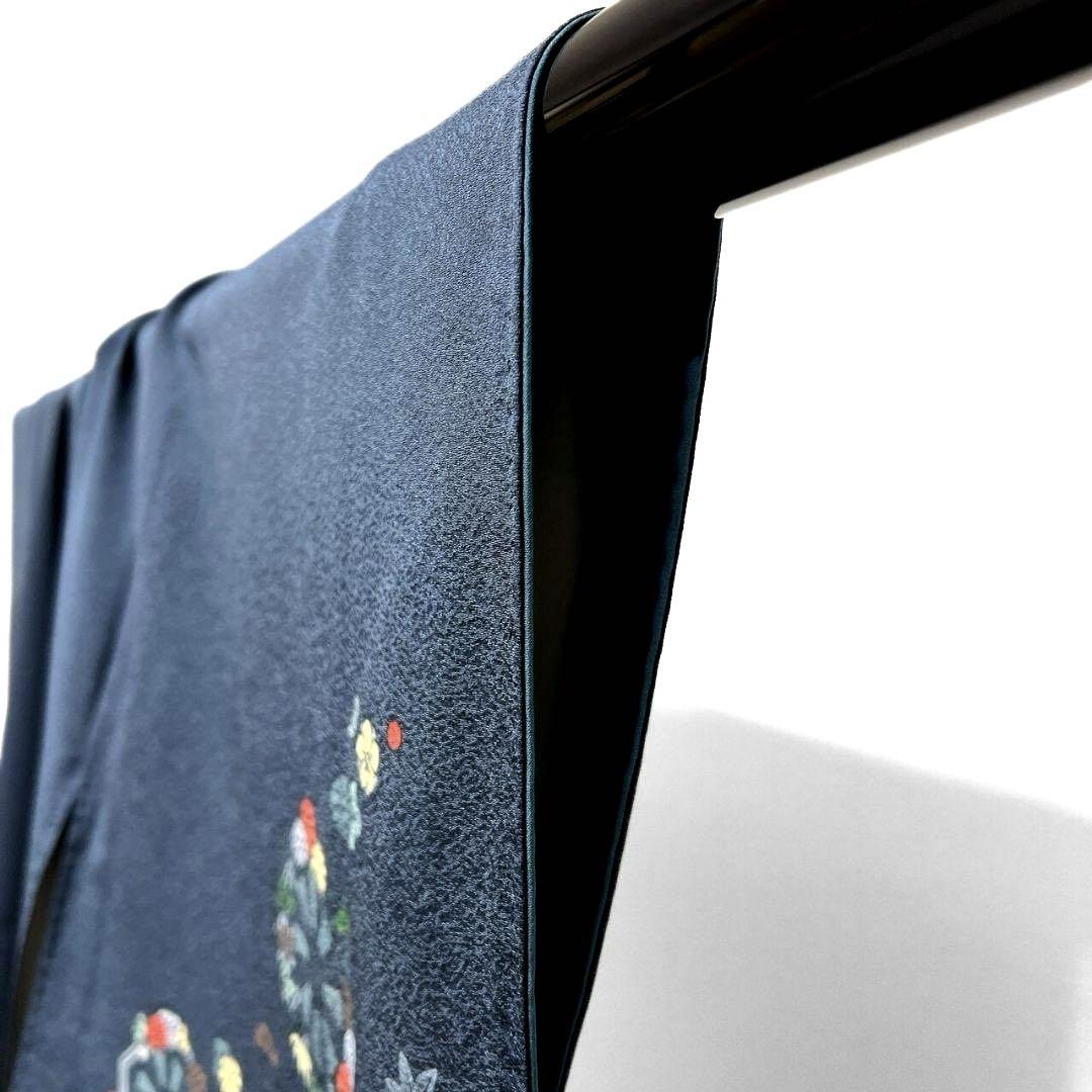 金駒刺繍 刺繍 水車 吹き寄せ 花模様 付け下げ 着物 015a p