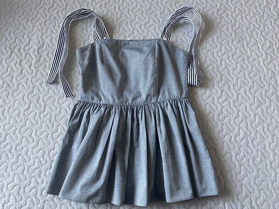 美品 メゾンエシェル こぼれパールボーダーリボンキャミソール
