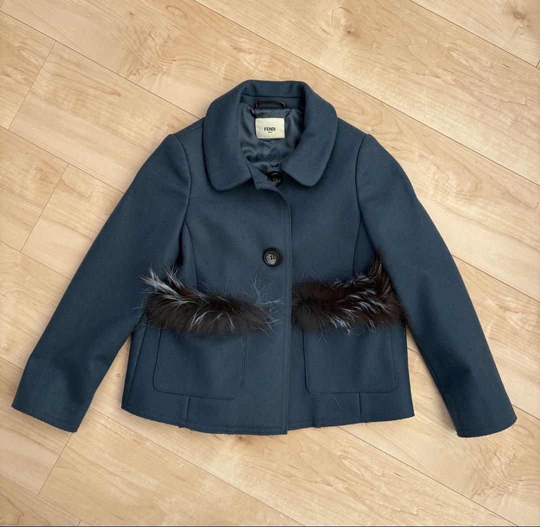FENDI ダークブルー ファー付きジャケット　KIDS