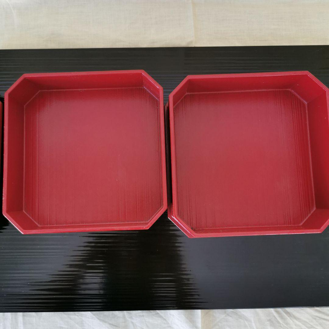 角切り二段重箱　根来漆　お弁当　お節　お重