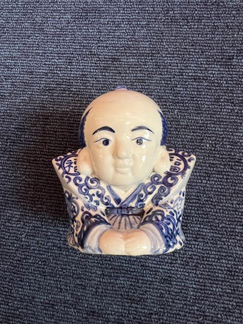 1279 珍品 九谷焼 お多福 染付 福助さん 置物 - メルカリ
