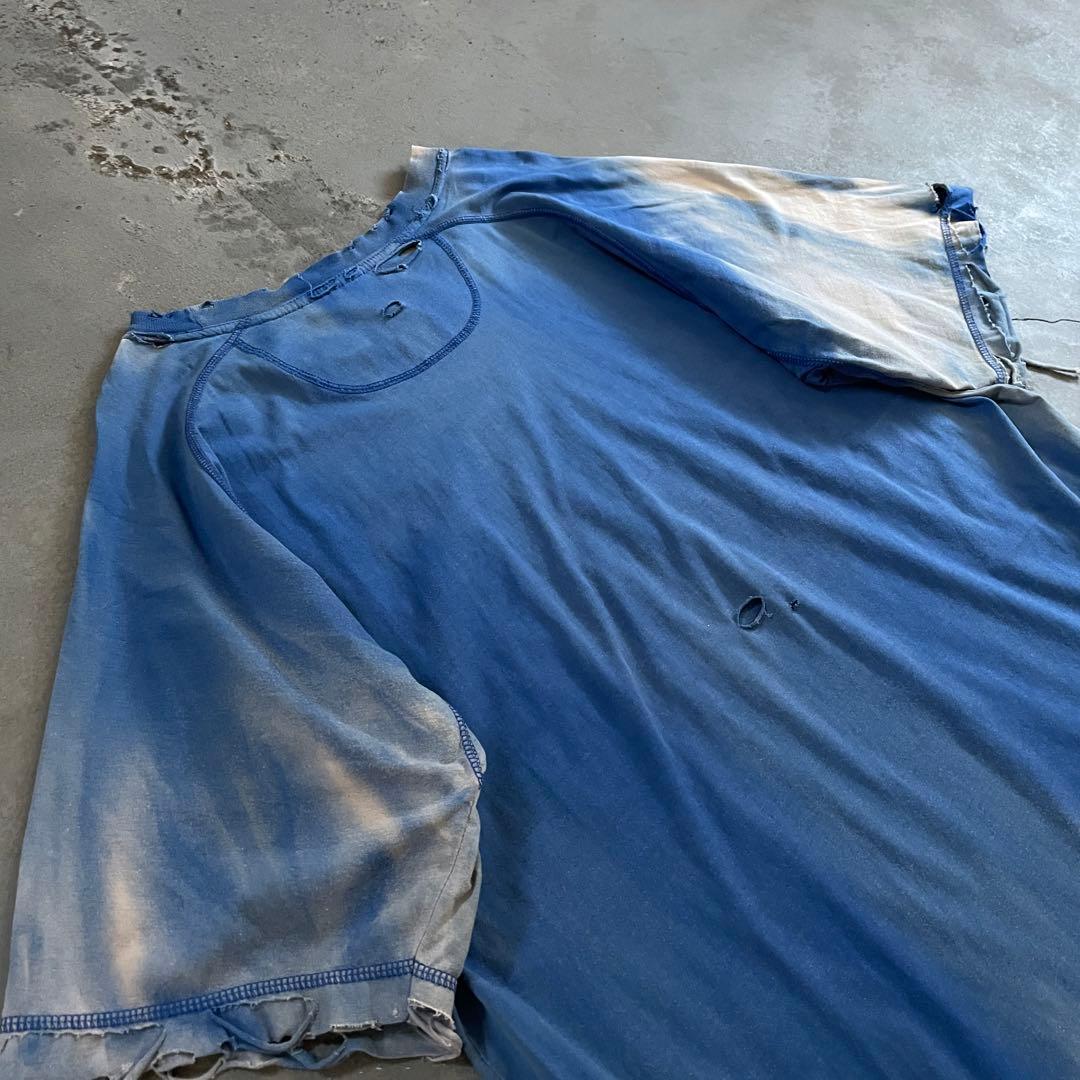 90's“adidas“ナンバリング”paint ボロ t-shirt