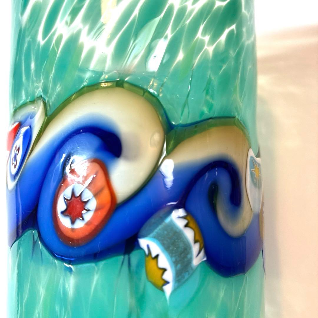 ヴェネチアンガラス　ムラーノ 緑色波模様ガラスコップ