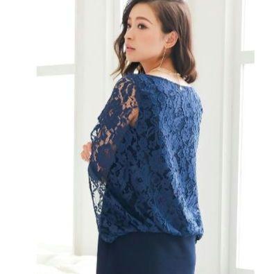 新品タグ付 GIRL✳️レースケープスリーブドレス【M】紺/丈91㎝/パーティー 新品タグ付 GIRL✳️レースケープスリーブドレス【M】紺/丈91㎝/パーティー