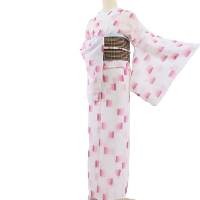 Y1232◆美品 薄物『ホワイト×ピンク』洗える夏着物 小紋 着物