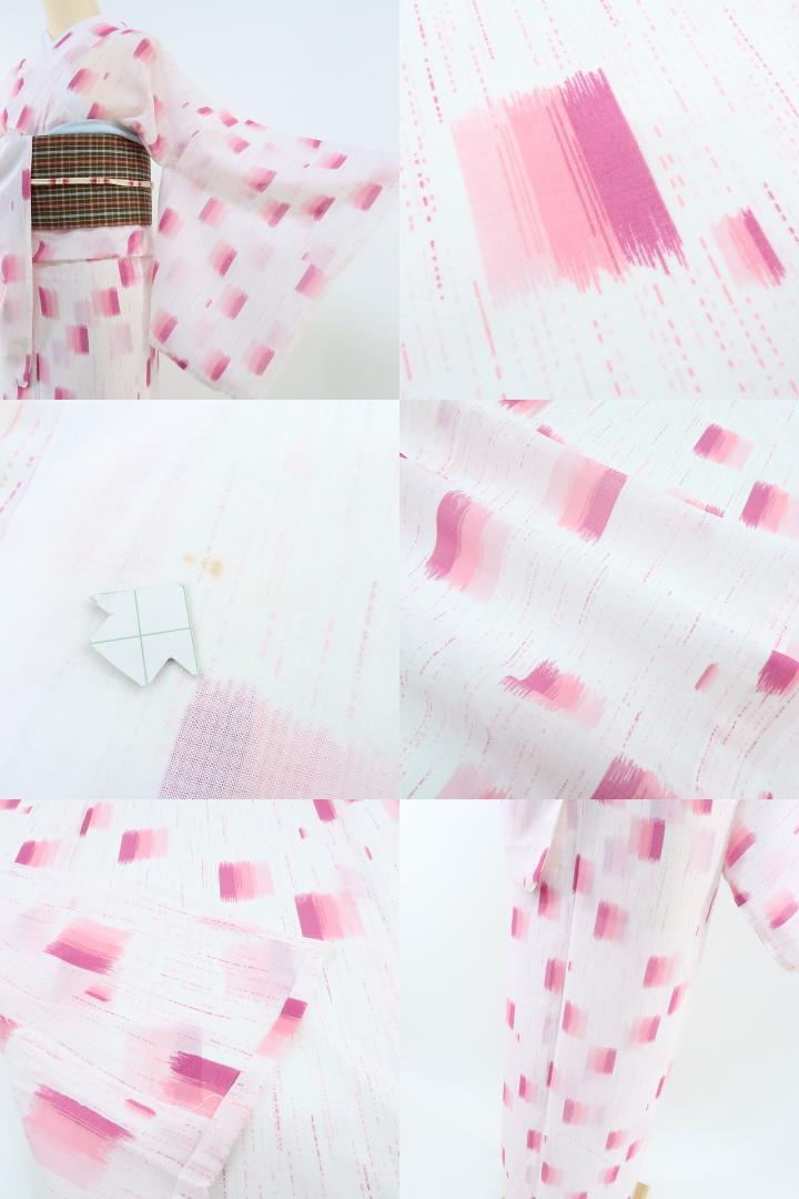 Y1232◆美品 薄物『ホワイト×ピンク』洗える夏着物 小紋 着物
