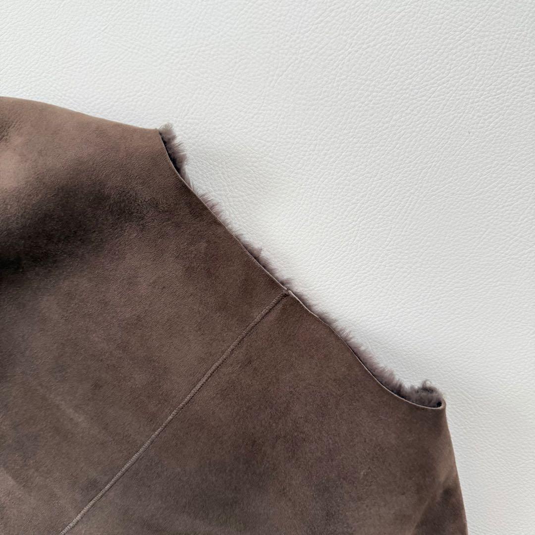 人気✨ボールジィ リアルムートンコート ノーカラー ふわふわ裏ボア ブラウン M 人気✨ボールジィ リアルムートンコート ノーカラー ふわふわ裏ボア ブラウン M