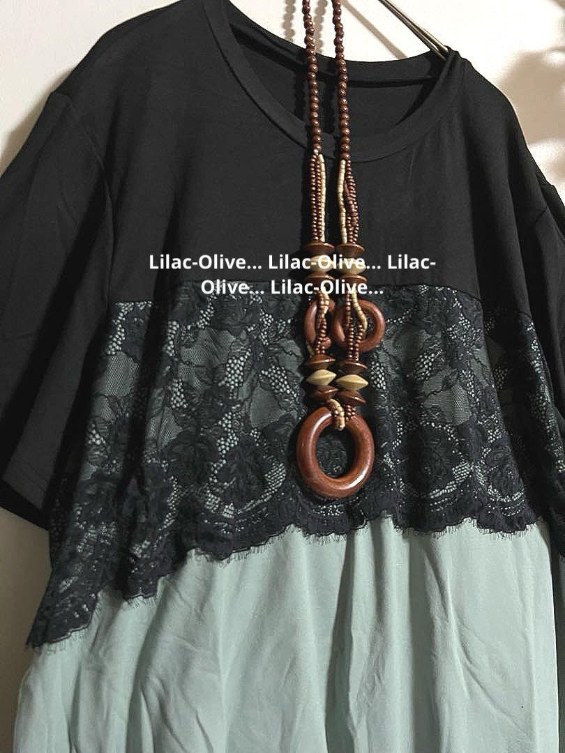 4493新品⭐️LL＊レース使いが可愛いTシャツチュニック大きい