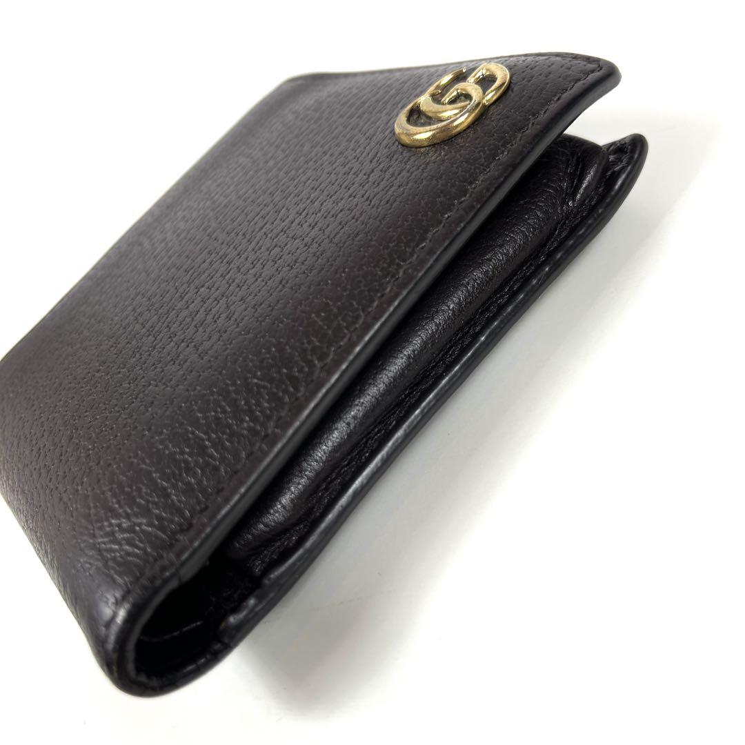 ★グッチ 2つ折り財布 GGマーモント シュリンクレザー ダークブラウン