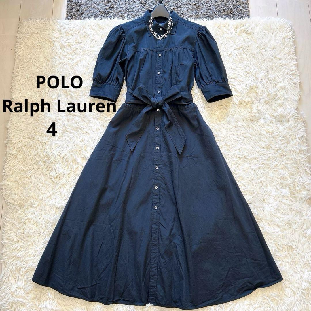 美品✨現行タグ ポロラルフローレン ロングワンピース 大人気 ブラック 半袖 極美品】ポロラルフローレン ロングシャツワンピース リボン