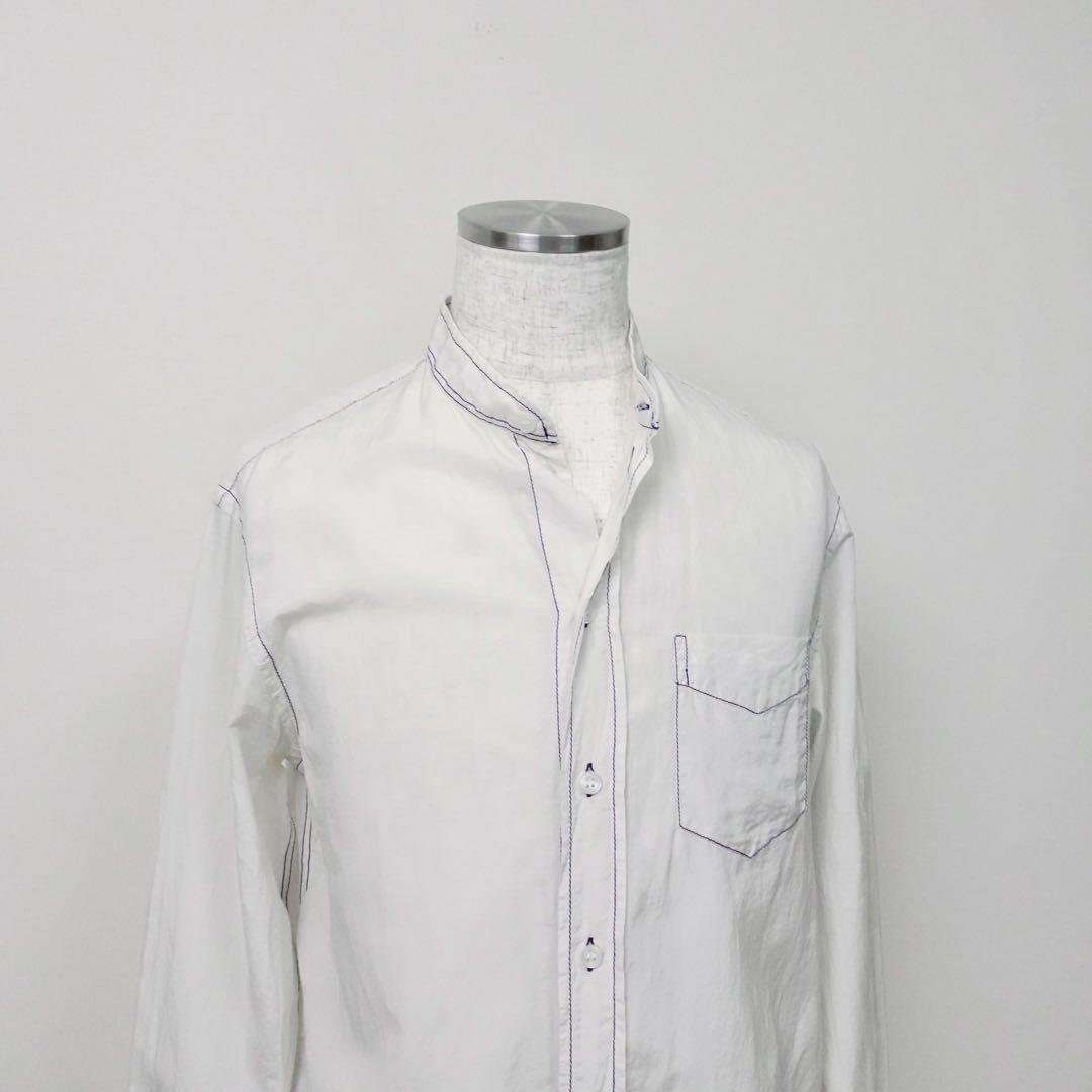 激安ブランド ARMANI ホワイト バンドカラーシャツ シルクコットン Collezioni トップス