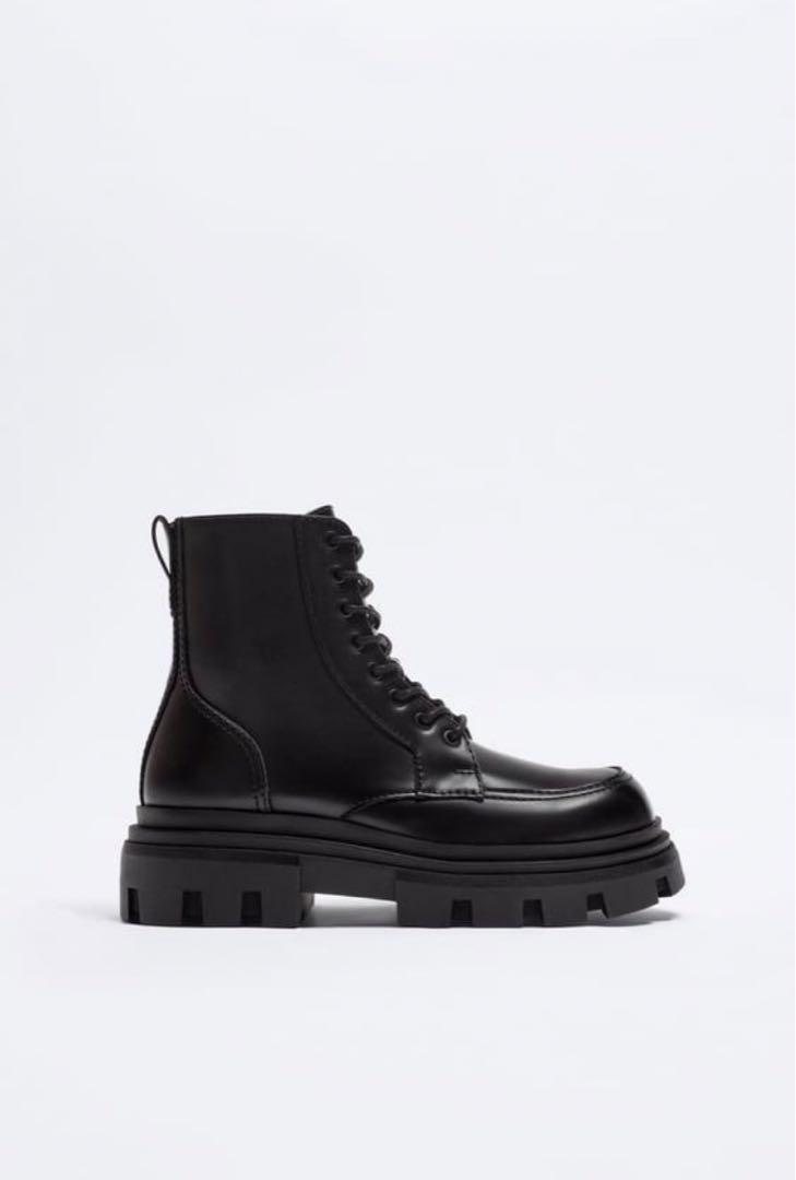 新品未使用✨ZARA レースアップレザーブーツ 厚底 チャンキー