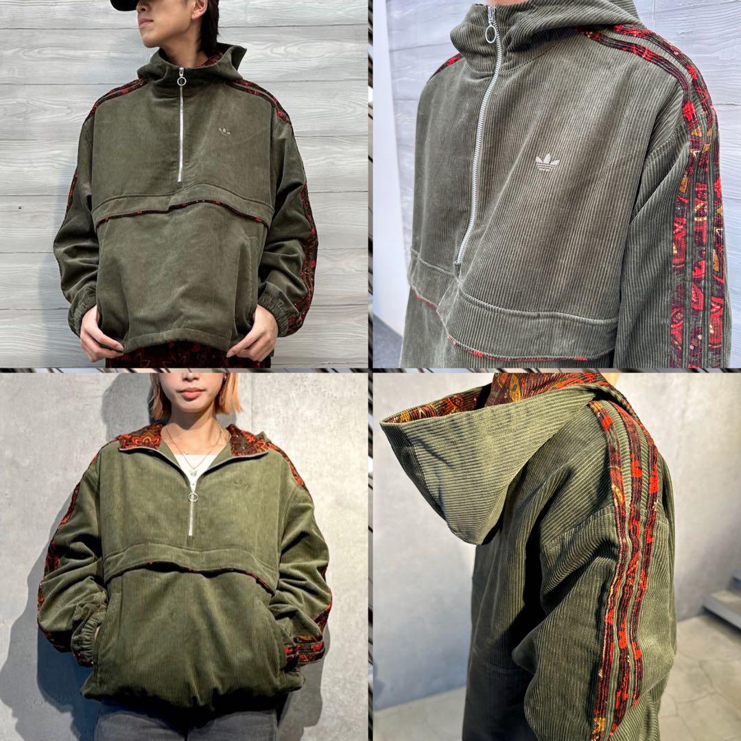 希少 adidas 23AW コーデュロイ フーディー　オリーブ　2XL